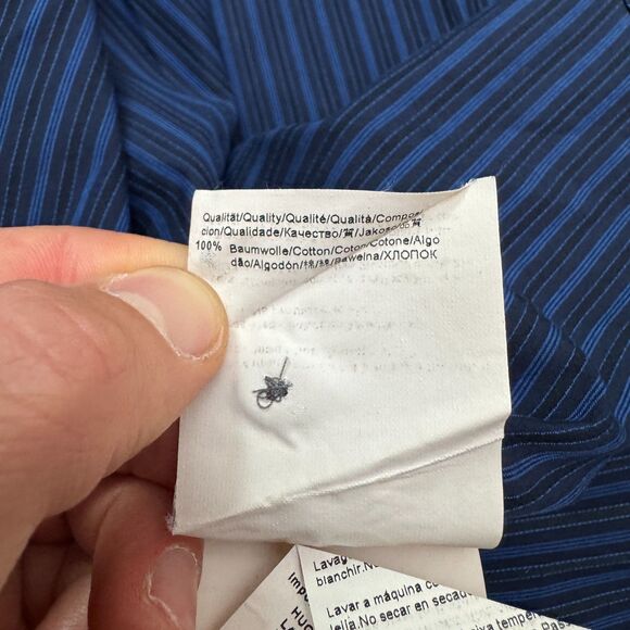 Hugo Boss Dress Shirt Mens 15.5 32/33 Navy Blue Striped 100% Cotton Workwear - Picture 10 of 16